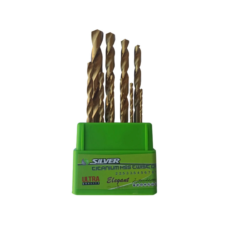 Silver Titanium‑Coated Metal Drill Bit Set – 10‑Piece, Model GT‑BT10