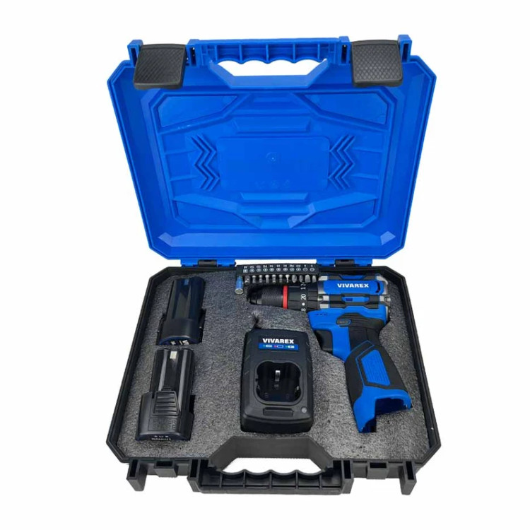 دریل شارژی چکشی براشلس ویوارکس ۱۶ ولت مدل VR1610V-21BL داخل کیف حمل.