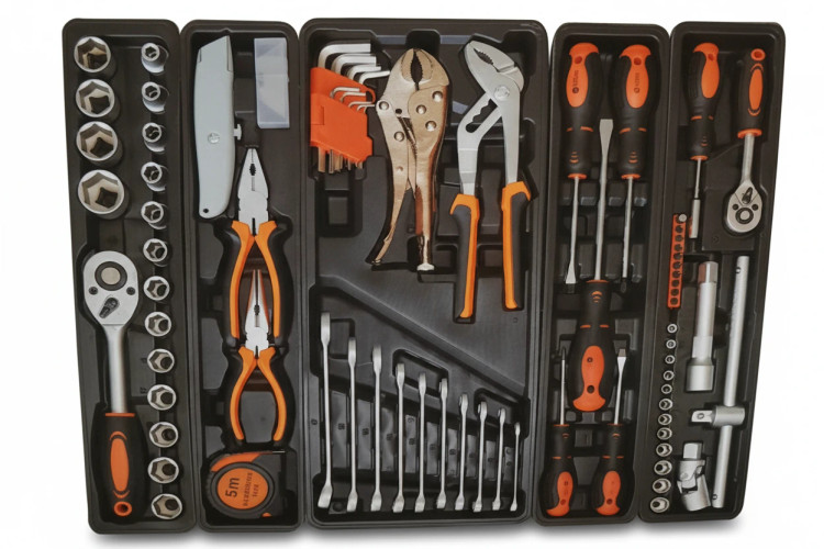 «جعبه ابزار فلزی ۵ طبقه ۸۵ پارچه شامل ست بکس، آچار و انبرآلات»