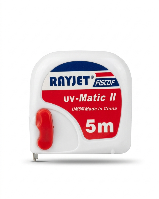 متر 5 متری فیسکو رایجت Rayjet Fiscof مدل uv-Matic II رنگ سفید با دکمه قفل قرمز