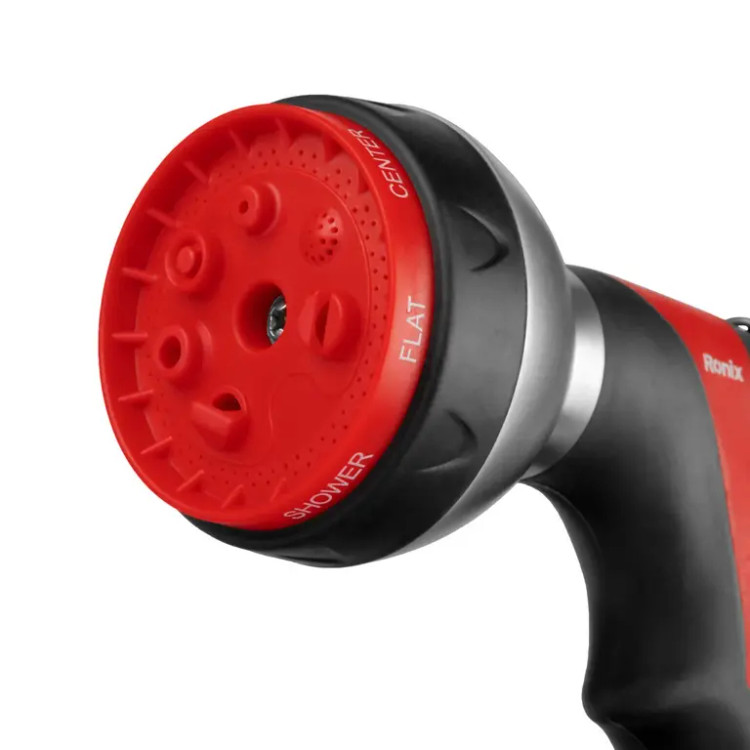 دهانه نازل آبپاش رونیکس RH-4011 با نمایش حالتهای مختلف پاشش آب (Center، Flat، Shower و…).