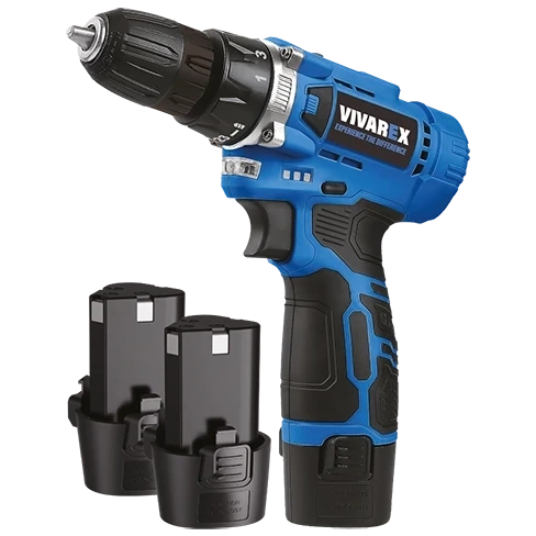 دریل شارژی ۱۲ ولت ویوارکس مدل VR1215V-2B رنگ آبی به همراه دو عدد باتری لیتیومی پایه خشابی.